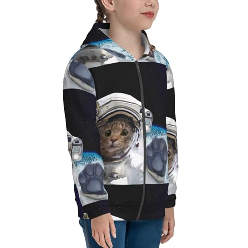Cat Astronaut Kids Pullover Hoodies Boys Zip Up Sweatshirts Girls Athletic Clothes with Pocket4