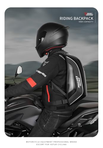 mjmoto 48L Motorrad-Rucksack, Helmtasche, wasserdicht, Kohlefaser, Moto-Rucksack, Hartschale, reflektierend, Motorradkoffer, Rot