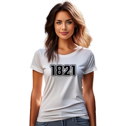 T-shirt 1821 femme blanc en coton premium au style rétro unique