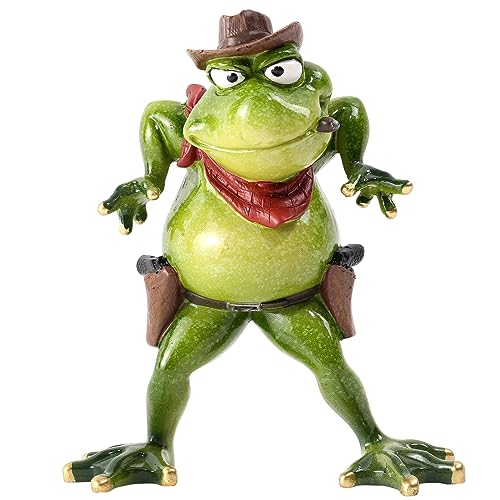 Figura Decorativa de Rana de Resina con Estilo Vaquero miniatura 1