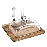 YHNDECO Butterdose mit Holzdeckel, Messer und Gabel, Butterdose mit Glasdeckel Butterdose aus Bambus und Akazie, Butterbox für Haushalt und Küche