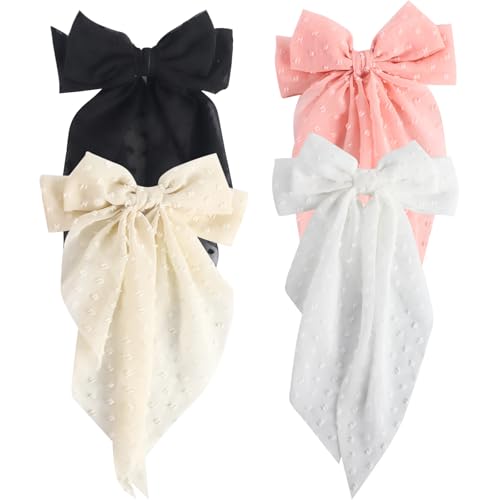 4 accesorios de cabello tipo moño grande en chiffon, multicolor