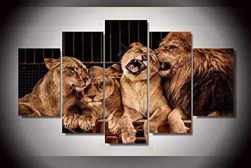 Toile intissée lion 5 pièces pour habiller un grand mur vide facilement