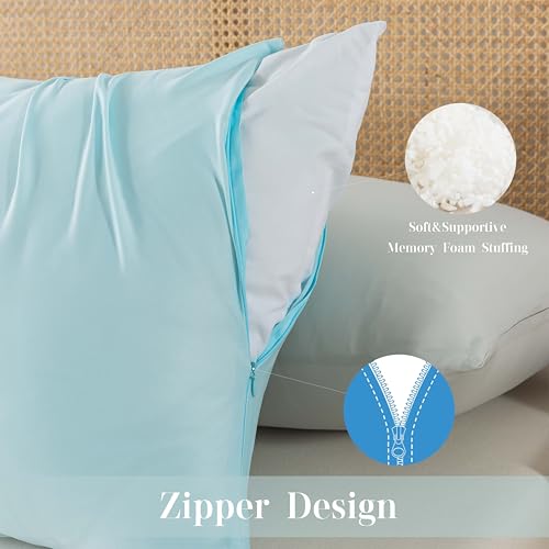 WhatsBedding Memory Foam Body Pillow with Zippered Cooling Cover, Full Body Pillow for Adults, Long Pillow for Sleeping, Fluffy Supportive, Ice Blue