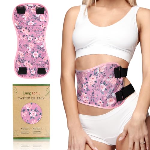 Castor Oil Pack Wrap, Cotton Castor Oil Packs for Liver Detox, Reusable Castor Oil Pads Pack Compress for Stomach, Castor Oil Packs Body kit, Rosa Chinensis, Large