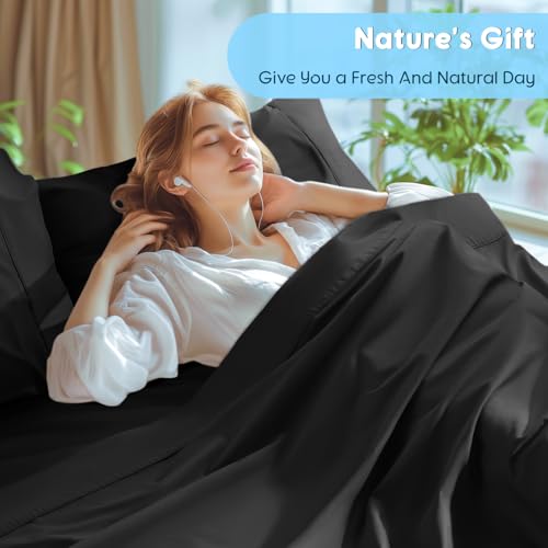 Image of SONORO KATE 1000 Series 100% Egyptian Cotton King Sheets,Extra Deep Pocket | 18-24 Inch Extra Deep Pocket,Soft & Breathable,5-Star Hotel Sateen Bed Sheets,All Season,4pc,Black