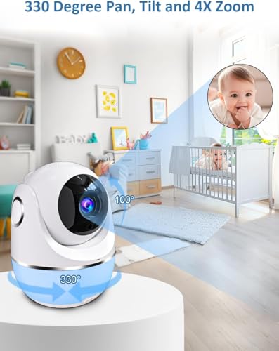 Image of 1080P 5'' Baby Monitor with 32 Hours 5000mAh Battery, Pan Tilt 4X Zoom Video Baby Monitor with Camera and Audio, Night Vision, VOX, 2-Way Talk, 8 Lullabies,1200ft Range No WiFi