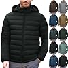 Puffer Jacket for Men Full Zip Warm Winter Coats Lightweight Down Jackets With Hood Windproof Packable Coat Pockets
