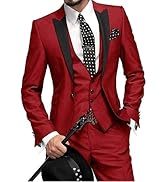 TOPGH Men's 3 Piece Outfits Slim Fit Wedding Suit Peak Lapel Tuxedo Blazer Vest Pants Suits