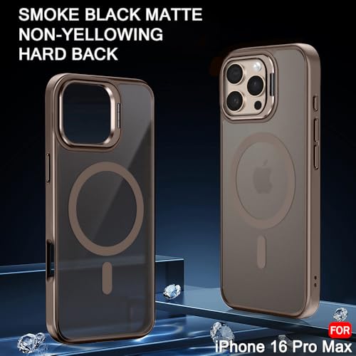 Image of TheGiftKart Hybrid Matte Frosted Back Cover Case for iPhone 16 Pro Max Compatible with MagSafe | Built-in Stand | Shockproof Hard Back Cover Case for iPhone 16 Pro Max (PC & TPU, Desert Titanium)