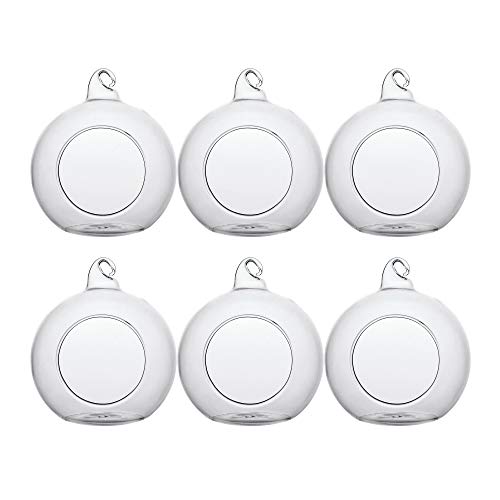 Ecosides Tealight Hanging Holders Hanging Glass Orbs Candle Holders without 2 Side Hole Candlestick Terrarium Globe(6Pcs)