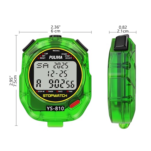 Image of Stopwatch Timer 10 Splits /Laps Digital Stop Watch for Sports, Countdown Alarm Clock Date Memory Recall Large Display, Stopwatch for Coaches PE-Teacher Referee, Green