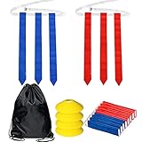 Flag Football Set for Players-14 Strong Durable Belts with 42 Flags, Bonus 4 Cones and 1 Drawstring...