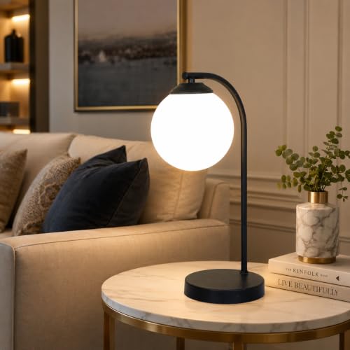 Image of tu casa Black Metal Table Lamp | White Glass Shade | Durable Metal Construction | Modern Home Decor | Without Bulb | Ambient Lighting for Bedroom, Living Room, Lounge, Office, Study & Festival Gifting