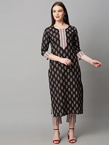 Image of ANNI DESIGNER Women's Cotton Blend Printed Straight Kurta With Pant