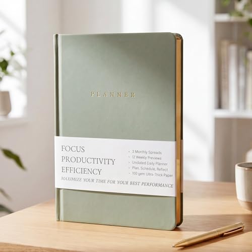 Productivity 3-month Planner Undated Daily Weekly Monthly Planner with Hardcover Setting Guided Journal for Time Management Habit Tracking Self Care & Organization(Green)