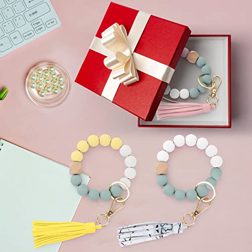 Bilione Beaded Wristlet Keychain For Women, Cute Key Ring Bracelet With Leather Tassel, Car Key Holder Keychain #TOP6