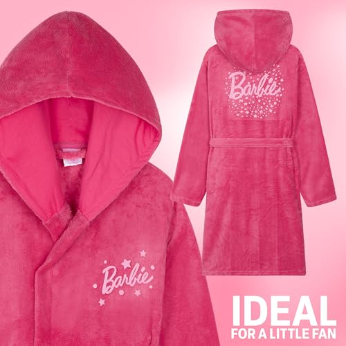 Barbie Girls Dressing Gown with Hood & Pockets, Fluffy Robe - Gifts for Girls4