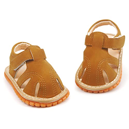 Image of SOFMUO Baby Boys Girls Closed Toe Squeaky Sandals Toddler Summer Shoes | Soft Non-Slip Rubber Sole,Closed Toe Protection,Adjustable Strap,Squeaky Design,Summer Outdoor Prewalkers