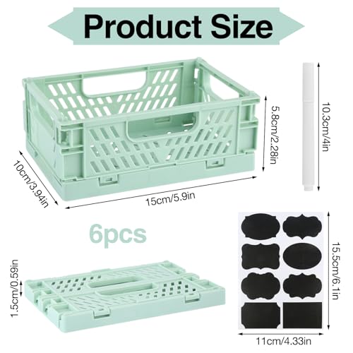 XIEJ 6 Stück Klappbox Klein, Mehrfarbig Mini Klappkiste, Kunststoff Klappboxen Faltbar Stabil, Tragbare Klappkorb, 15 x 10 x 5,8cm Aufbewahrungskiste für Zuhause, Klassenzimmer, Büro