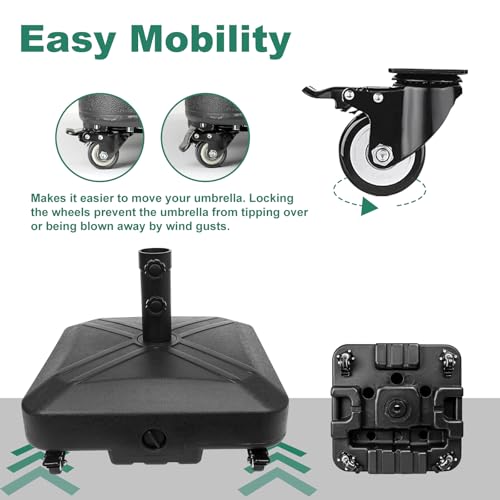 RAOKUKH Patio Umbrella Base Heavy Duty with Wheels Square Market Stand for Outdoor 4 Locks 2 Knobs 125lb Capacity, Black by RAOKUKH - Image 3