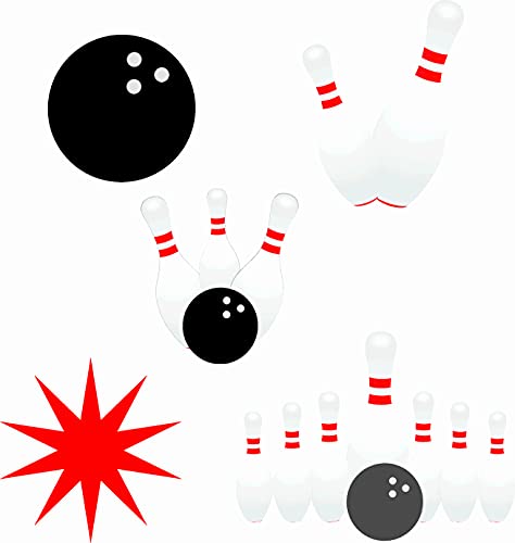 Image of Pretty UR Party Bowling Theme Paper Cutouts for Birthday Parties, Bowling Party Supplies decor, Birthday Party Decoration Cut-Outs - Red Black (10 pcs)
