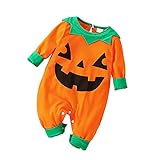 Mono para Bebé Calabaza Disfraz Halloween Body Bebé Manga Larga Terciopelo Estampado Cara Calabaza Conjunto Bebé Niña Niño para Halloween 0-24 Meses (Naranja-b, 0-3 M)