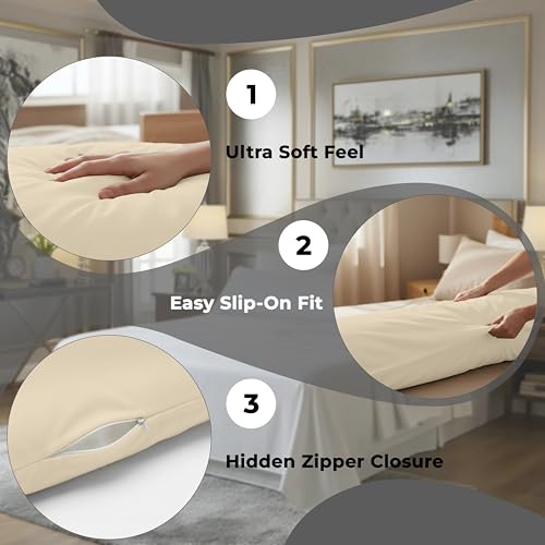 Image of ROYALE LINENS Body Pillow Cover - Double Brushed 1800 Microfiber - 20 inchx54 inch with Hidden Zipper Closure - Wrinkle & Fade Resistant - Super Soft Body Pillowcase 2 Pack (Sand, Pack of 2)