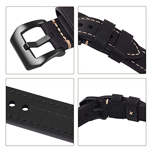 EACHE 26mm Black Leather Watch Bands, Crazy Horse Genuine Leather Watch Straps with Black Buckle