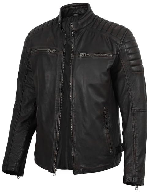 Image of Decrum Men's Casual Real Lambskin Leather Jacket with Zipper Closure