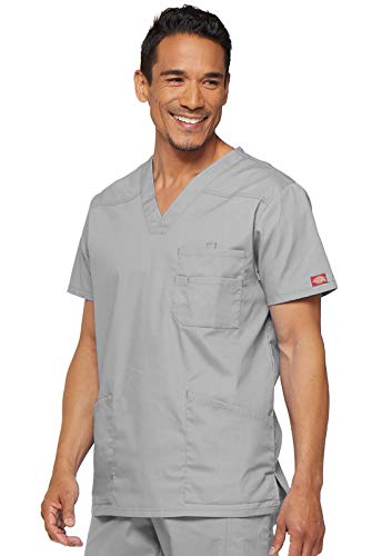Image of Dickies Mens V-Neck Scrub Top with 5 Pockets - Medical & Nursing Uniform Shirt, Side Vents - 81906