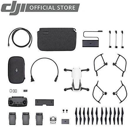 All components of the DJI Mavic Air Fly More Combo laid out, including the drone, remote controller, batteries, charging hub, cables, and carrying case.