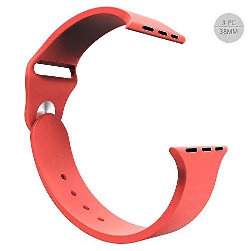 iXCC [3 Pieces] 38mm Apple Watch Band Soft Silicone Sport Style Series 2 Series 1 Men Women [2 Lengths] Large/Small Wrist Strap Replacement - Pink