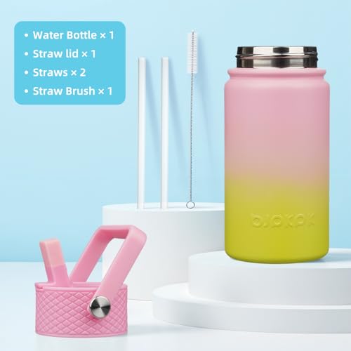 Image of BJPKPK Insulated Water Bottle, 15oz Stainless Steel with Straw Lid