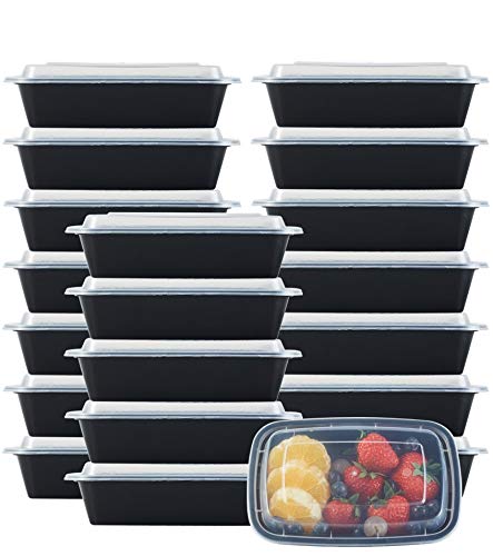 NutriBox [20 Value Pack] Single 1 compartment 24 OZ Meal Prep Plastic Food Storage Containers - BPA Free Reusable Lunch Bento Box - Microwave, Dishwasher and Freezer Safe