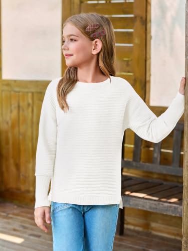 Image of Haloumoning Girls Fall Sweater Kids Ribbed Knit Split Pullover Tops 5-14Y