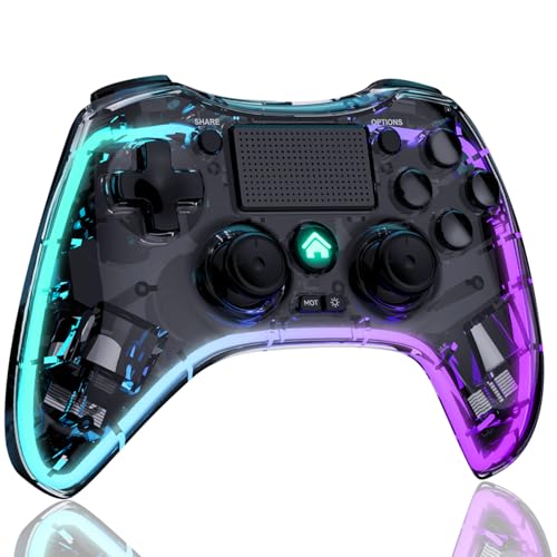Shiptree Wireless Controller für PS-4, LED RGB Game Controller Kompatibel mit PS-4/Slim/Pro/PC mit Turbo/Makro/Dual Vibration/6-Achsen Gyro Sensor/Touchpanel/RGB-LED/Audio Jack