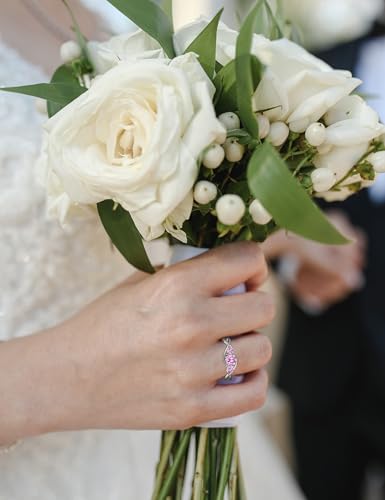 STARCHENIE 3-Stone Pink Promise Ring for her 925 Sterling Silver Infinity Wedding Engagement Birthstone Ring for Women Size 104