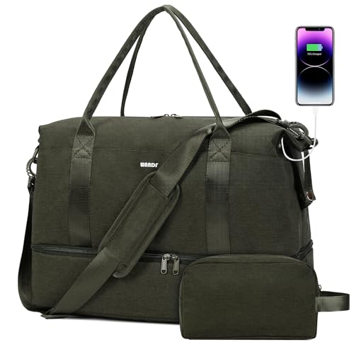 For Spirit Airlines 18x14x8 Personal Item Bag with USB Charging Port, Underseat Travel Duffel Bag with Wet Pocket & Shoes Compartment Carry On Luggage for Women Men (Dark Green)