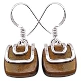 SilverStarJewel Fashion Jewelry 925 Fine Silver Tiger's Eye Earrings 1.1