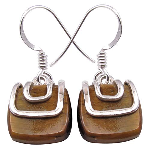 SilverStarJewel Fashion Jewelry 925 Fine Silver Tiger's Eye Earrings 1.1