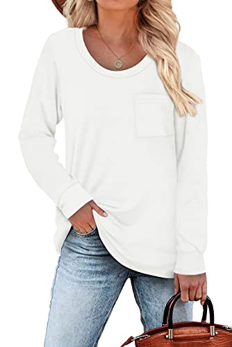 White Tops for Women Casual Loose Tee Shirts to Wear with Leggings M
