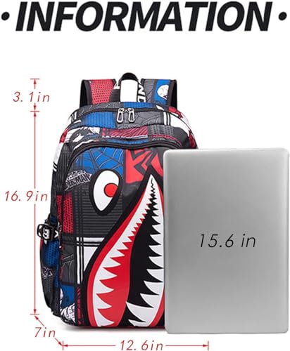 Shark Teens Backpacks Fashion Schoolbag Casual Waterproof Travel USB Laptop Backpack3