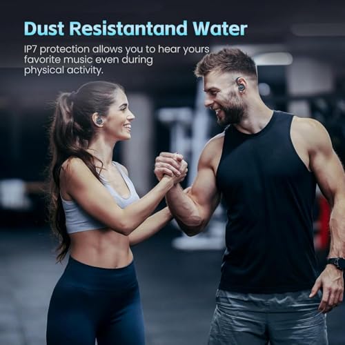 Image of Wireless Earbuds Bluetooth 5.3 Headphones Stereo Ear Buds, ENC Noise Cancelling Mic,IPX7 Waterproof Earphones with Hook for Android iOS Smart Phone Laptop Computer Sports - Black