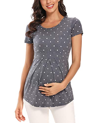 Love2Mi Camiseta de maternidad de manga corta para embarazo, túnica de verano, Flower45, XL