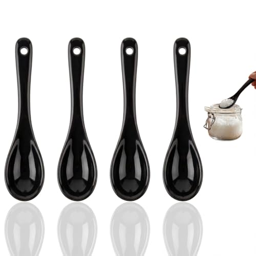 PTORIZNY Mini Spoons for Spices, Ceramic Spoon 3.5 inch for Spice Jars, Espresso Spoons, Small Seasoning Spoon for Salt, Coffee, Sugar, Powder and Pepper (Black spoons) by PTORIZNY - Used condition - US$9.30