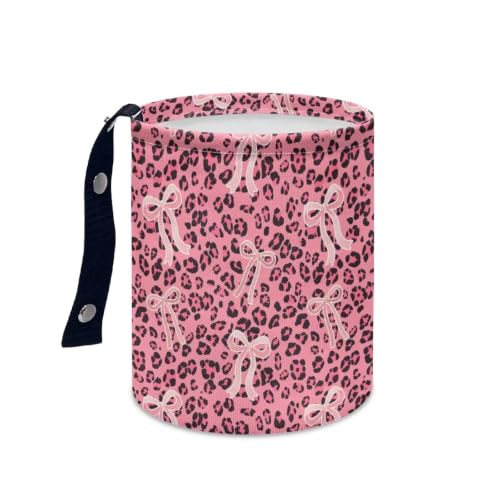 Image of Cute Bow Leopard Car Trash Can Hanging Car Garbage Bin Collapsible Waste Bin Auto Accessories Interior for Cars SUV Trucks