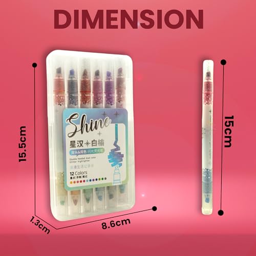 Image of WISHKEY Double-Head Glitter Marker Pens, Shining Non-Toxic Ink, Quick Drying Shimmery Colorful Highlighter Pens for Multipurpose, Stationery Items for Kids and Adults, 8+ Years (Pack of 6, Multicolor)
