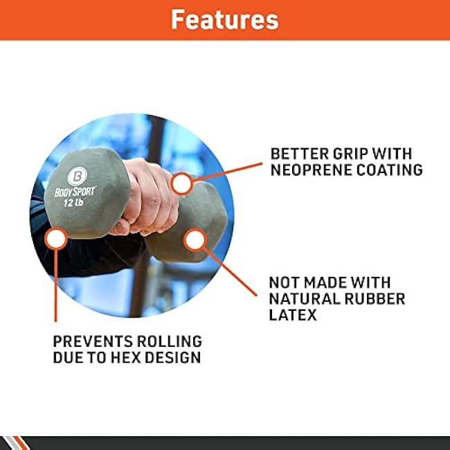 Body Sport Neoprene Dumbbell Weight - Latex-Free, Strength Training Equipment for Home Fitness & Gym Workouts