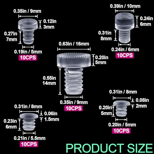 50 Pcs Clear Glass Table Bumpers with Stem, Anti-Slip Rubber Grippers